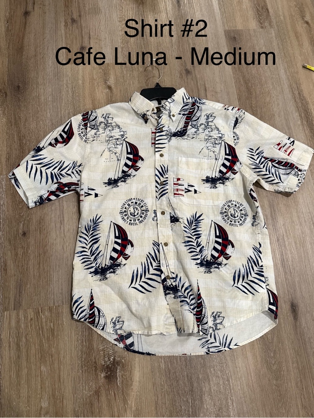 Cafe Luna Mens Nautical Print Shirt - White/Navy/Red